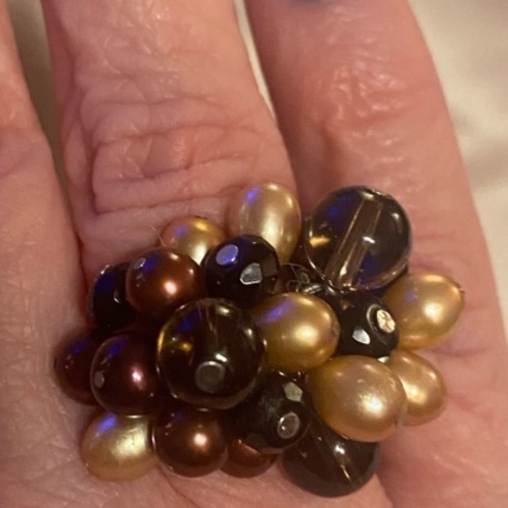 Pearl & Smokey Topaz Cluster Ring